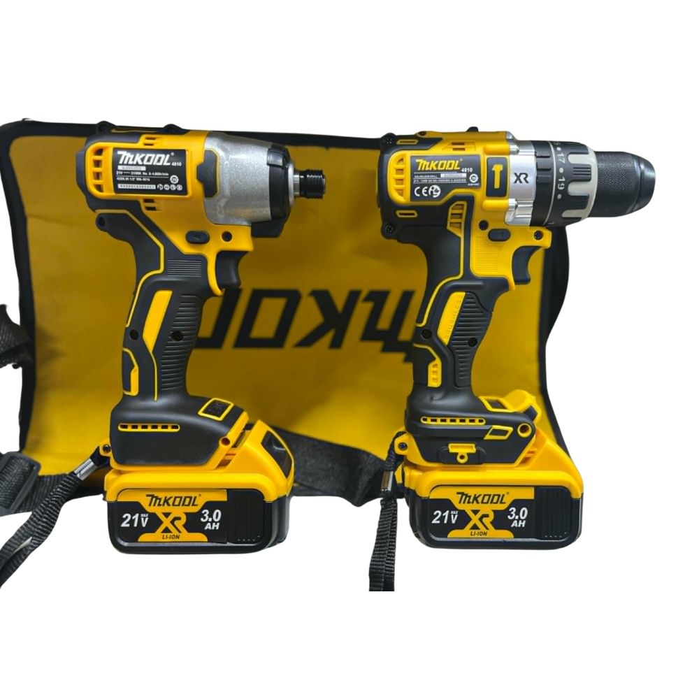 Kit de taladro de llave de impacto + Taladro percutor atornillador, negro