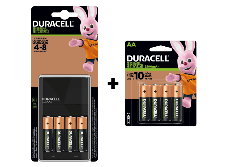 Kit pilas recargables 2500 mAh + cargador + 4 pilas recargables AA