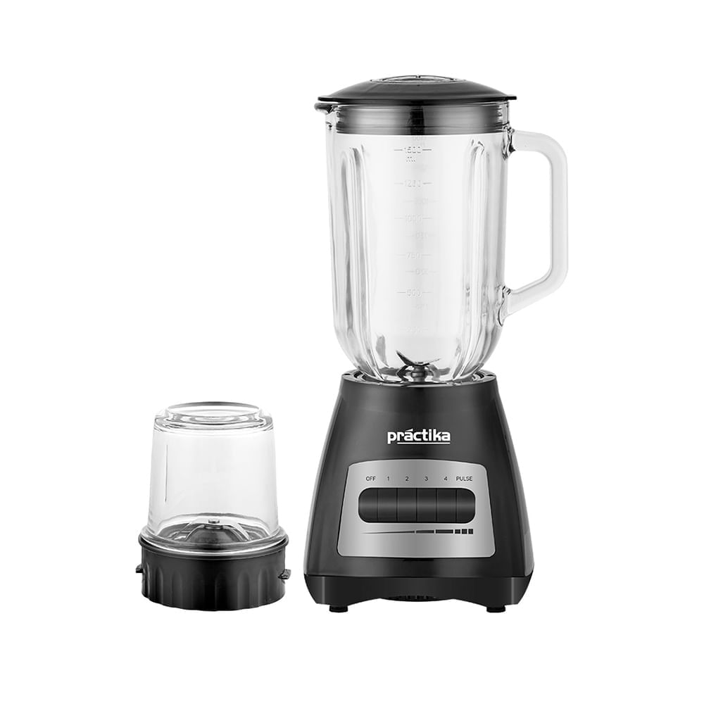 Licuadora Practika BLW-450 450w, 4 velocidades + pulsador, vaso de vidrio 1.5 litros, negro