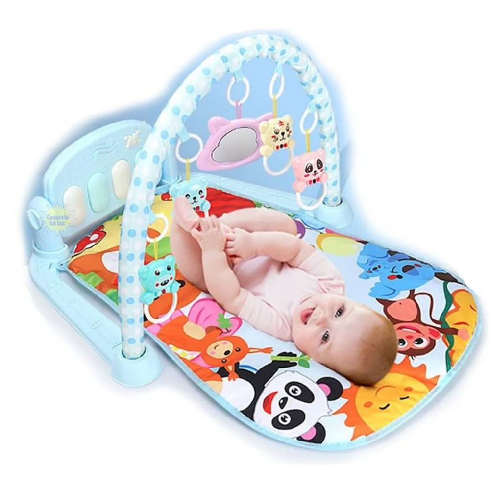 Gimnasio piano panda, para bebé, con luces y música, celeste