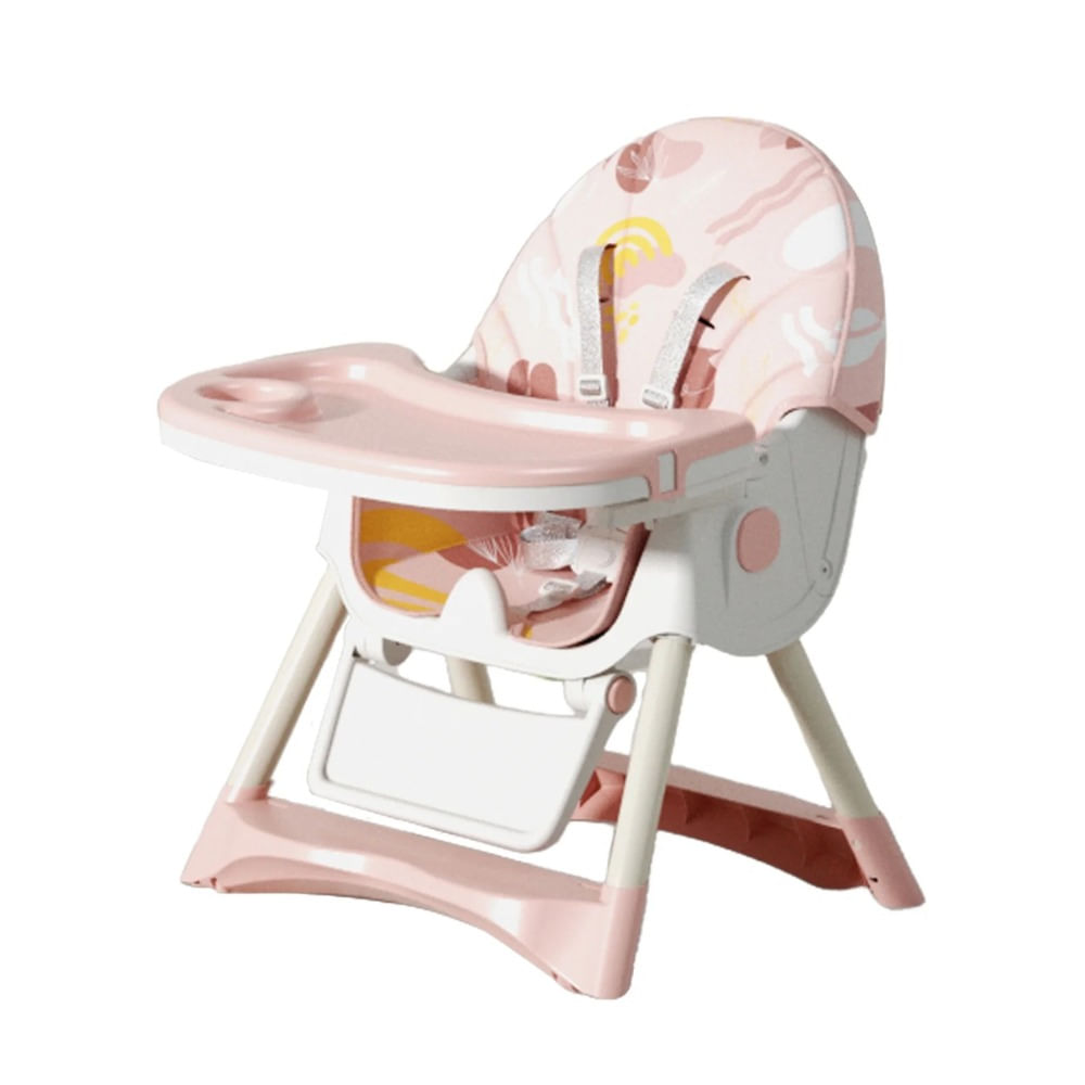 Silla de comer Cadi, respaldo reclinable, plegable, rosado