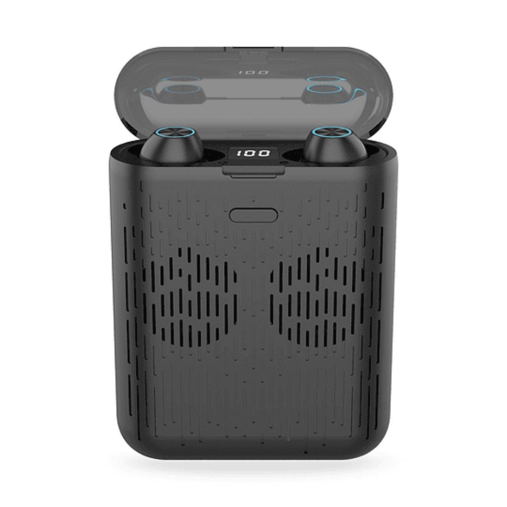 Audífonos bluetooth True Wireless con parlante Telefunken BTH 900 duración máx. 14 horas con estuche de carga, control táctil, negro