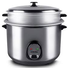 Olla arrocera Práctika 420MCS 1600w, 4.2 litros, vaporera cromada, plateado