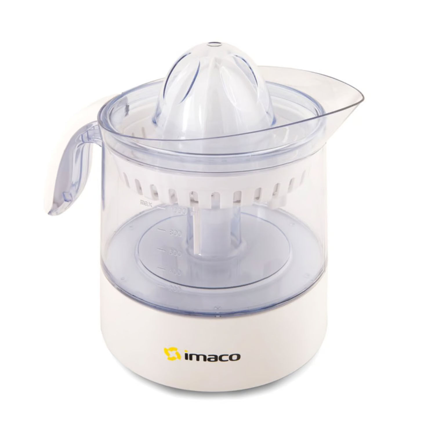 Exprimidor de cítricos Imaco CP401 40W, capacidad 1 litro, filtro removible, piezas aptas para lavavajillas, base antideslizante, blanco