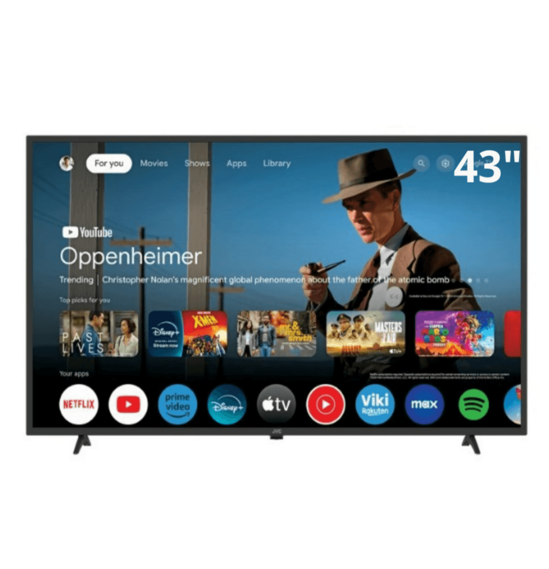 Televisor JVC 43”, Full HD, Smart TV, Google TV, sonido potente, colores vibrantes