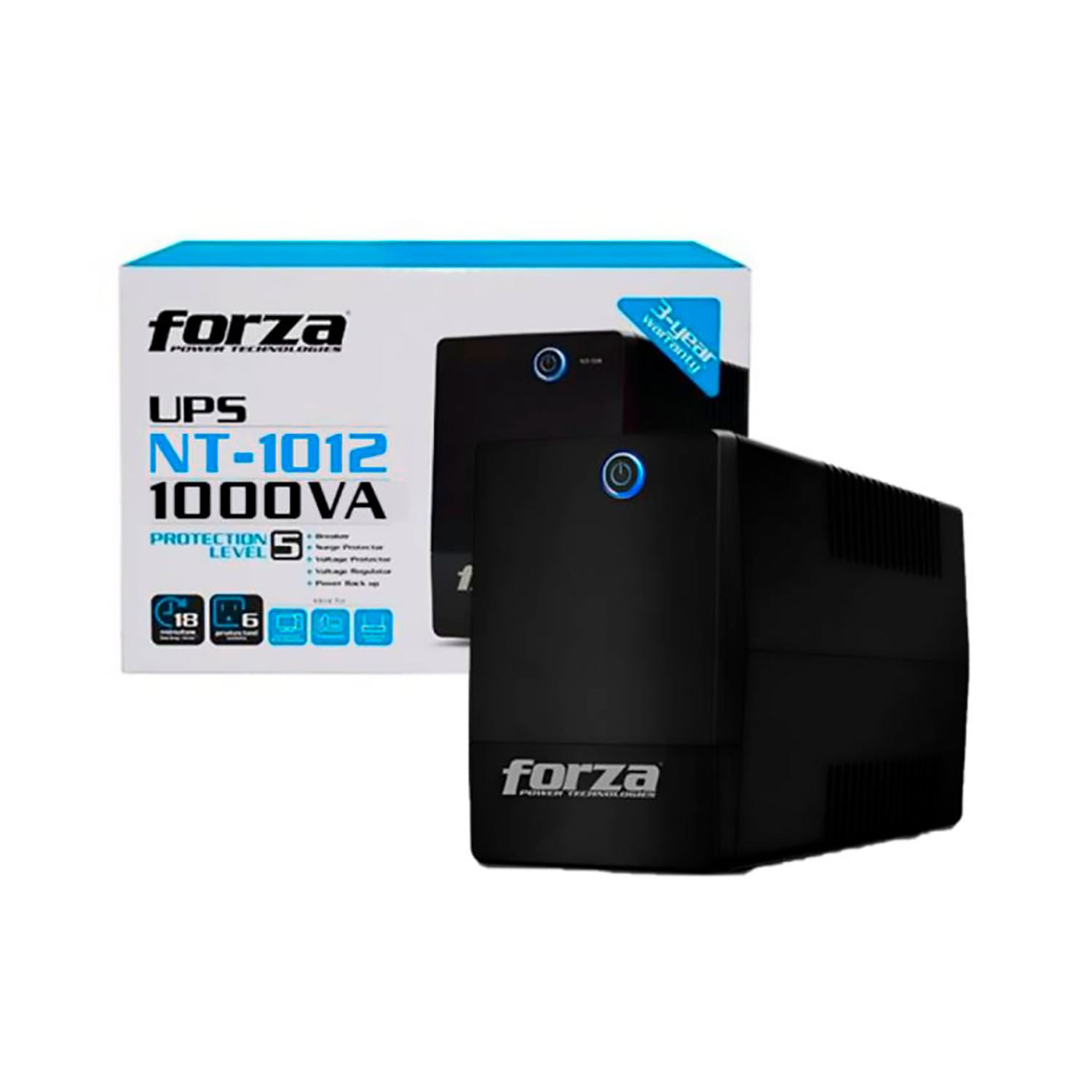 Imagen 2 del producto UPS NT-1012U Forza, 6 salidas, NEMA 5-15R, 1000VA, 500W, negro
