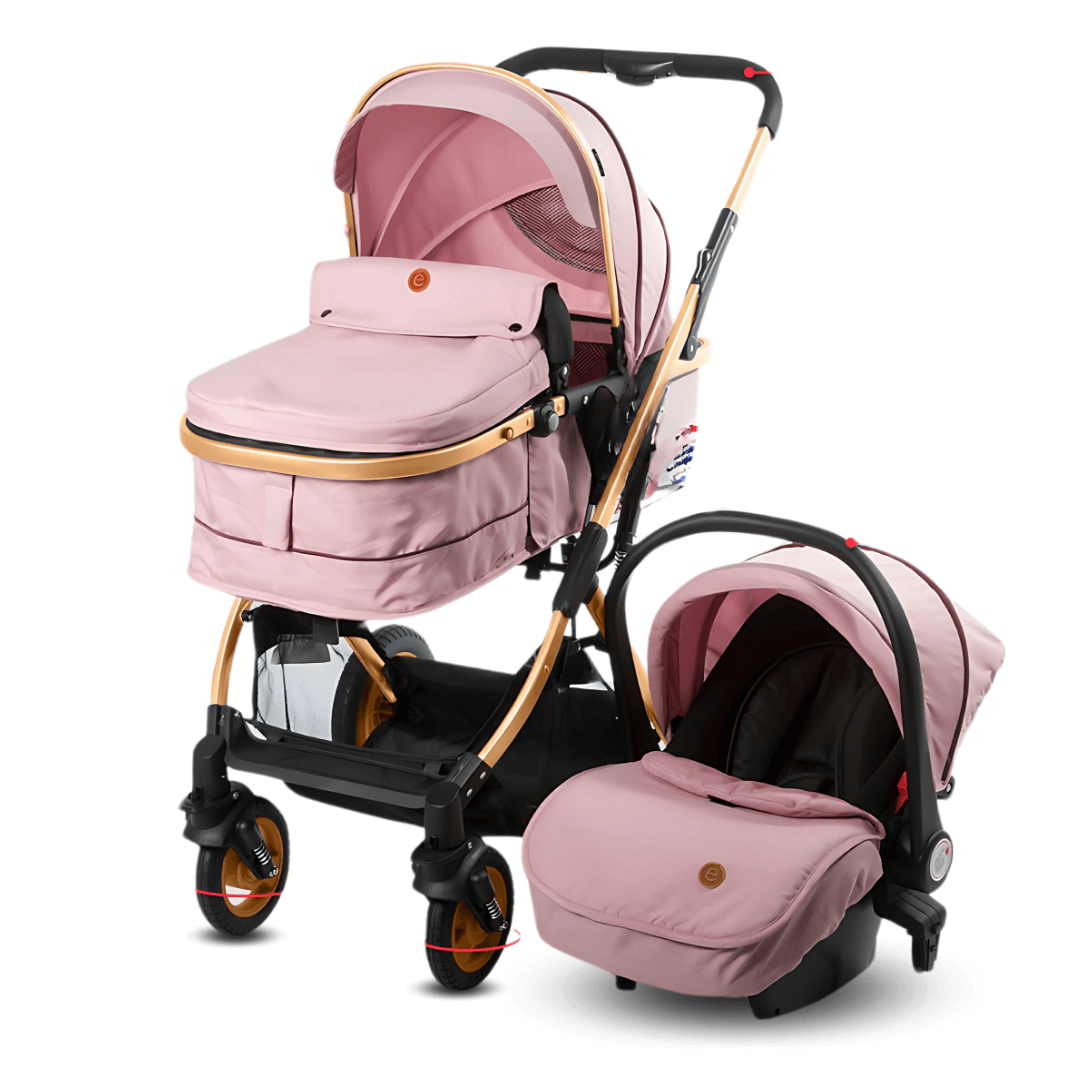 Coche con portabebé Moises Ronda Plus II máx. 25 kg,  arnés de seguridad, acolchado, rosa