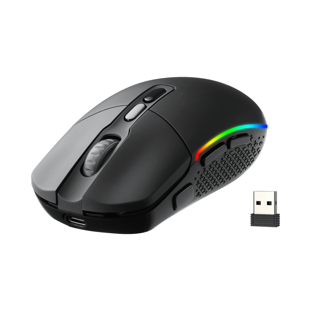 Mouse Redragon Invader M719RGB-PRO inalámbrico, USB-C, 10000 DPI, 8 botones, iluminación RGB, negro