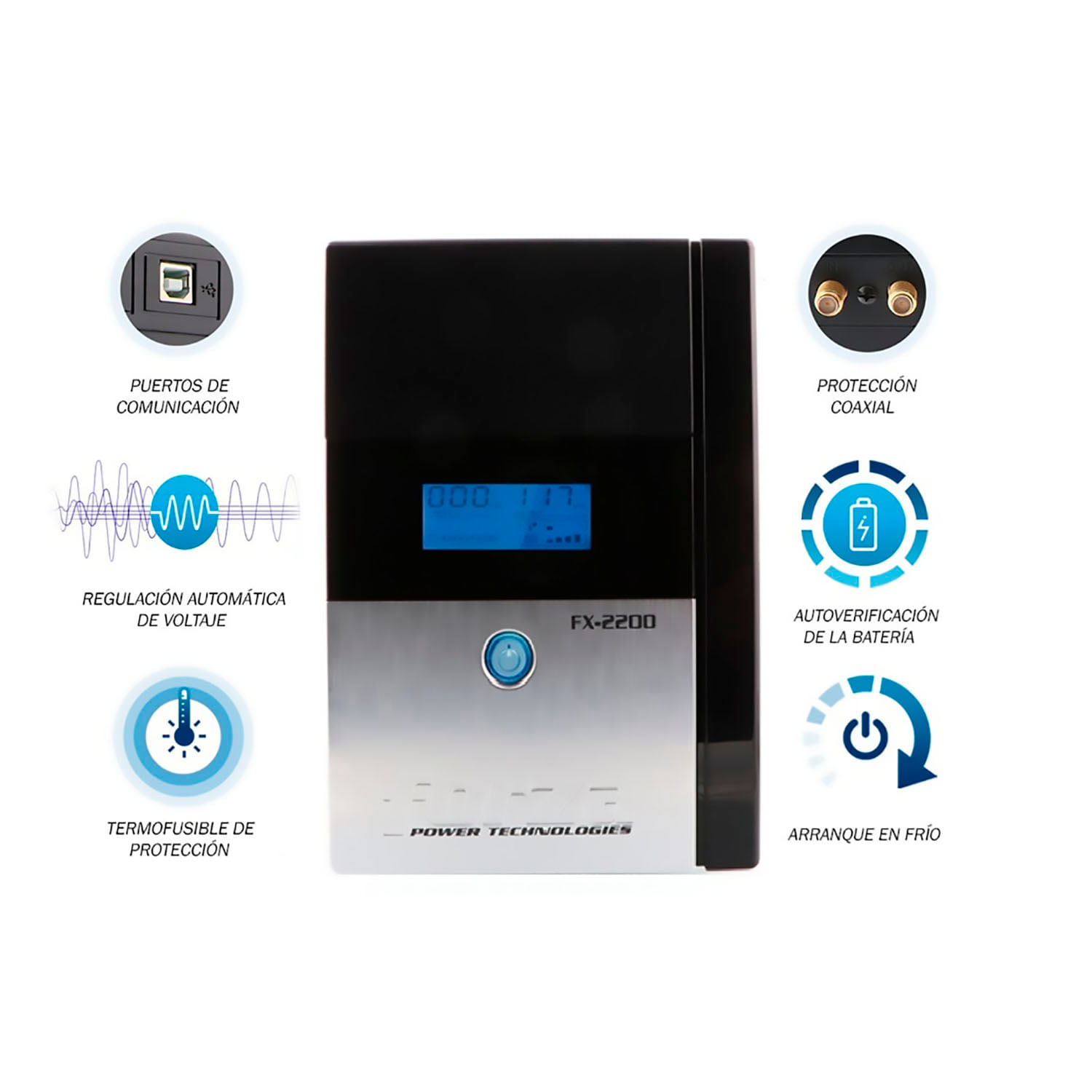 Imagen 2 del producto UPS Forza FX-2200LCD-U 2200VA 1200W 220V, protección, respaldo energético, negro