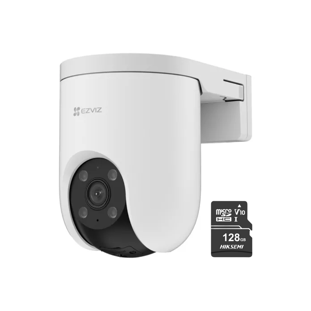 Cámara de seguridad Ezviz H8C 3K 5MP, exterior 360° + Micro SD 128GB - blanco