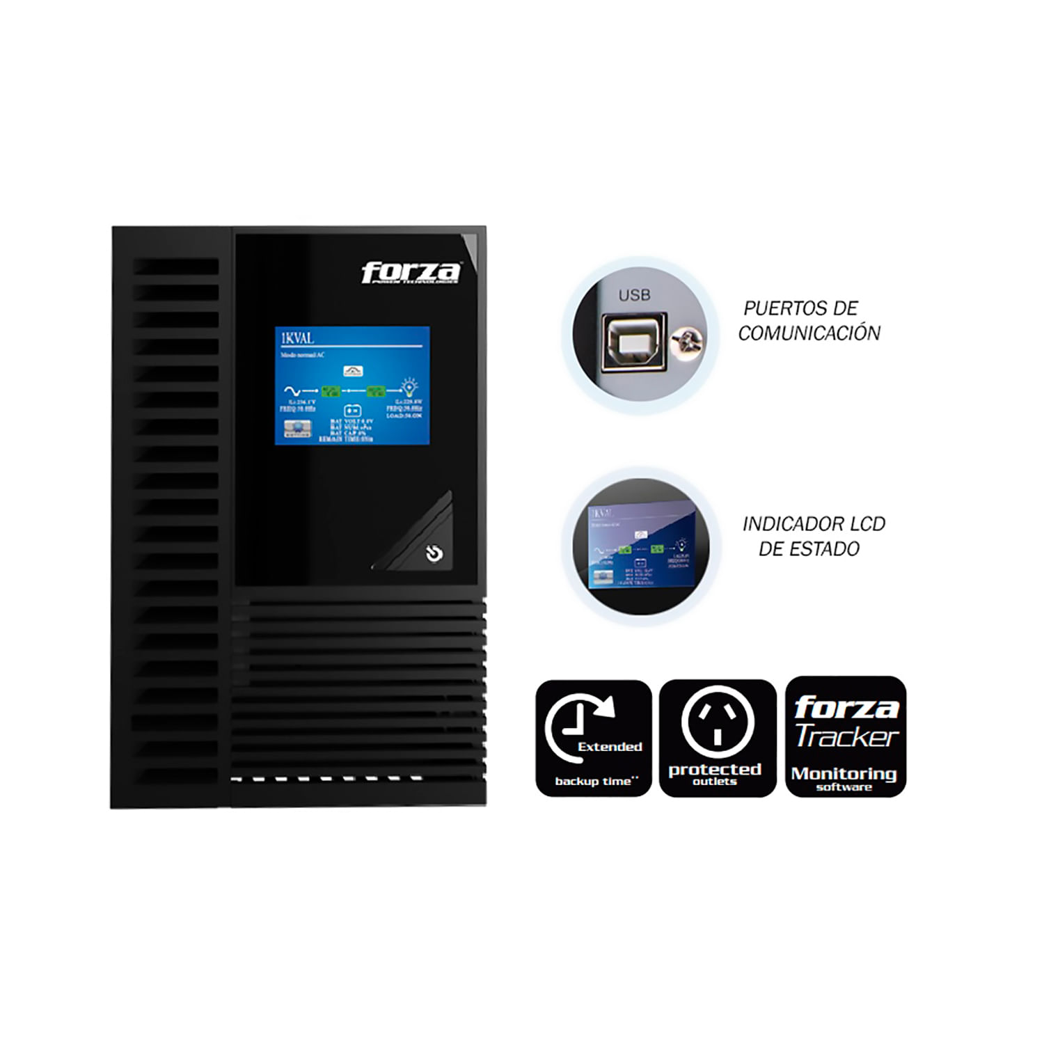 Imagen 2 del producto UPS Forza On-Line FDC-2002T, 2000VA, 1800W, onda senoidal pura, pantalla LCD