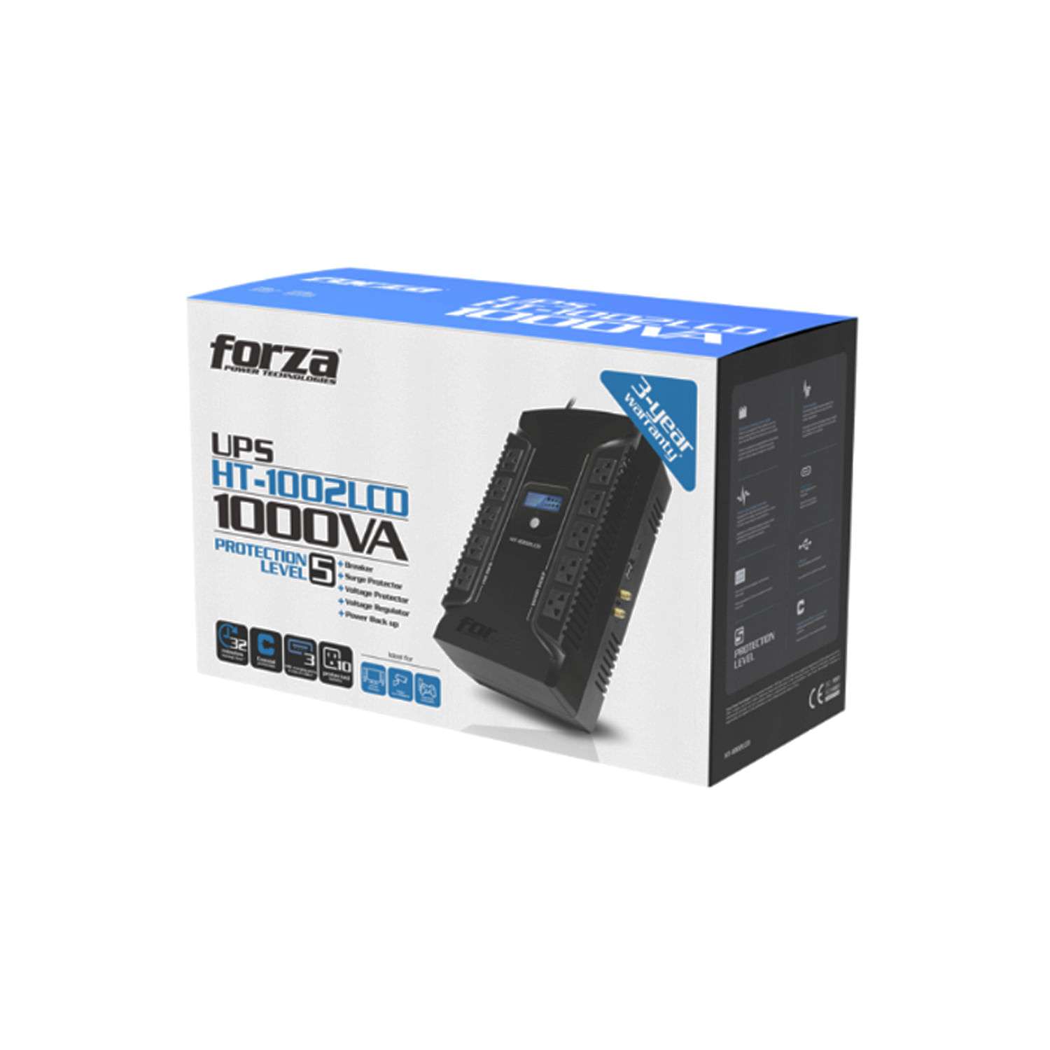 Imagen 2 del producto UPS FORZA HT-1002LCD 1000VA / 600W 220 V 10 SALIDAS P/N: HT-1002LCD