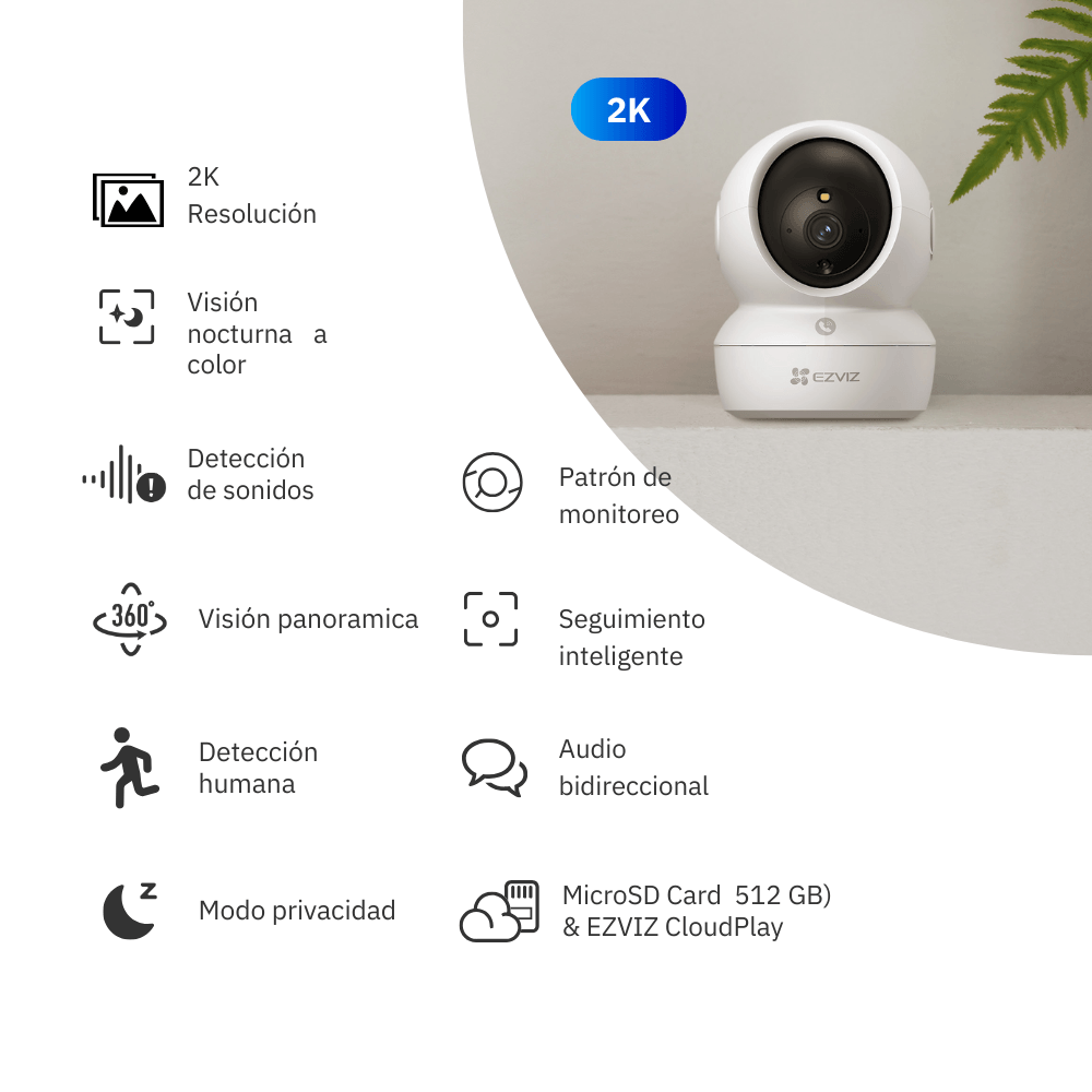 Imagen 2 del producto Cámara de seguridad Ezviz H6C PRO, 2K 3MP + Micro SD 128GB, blanco