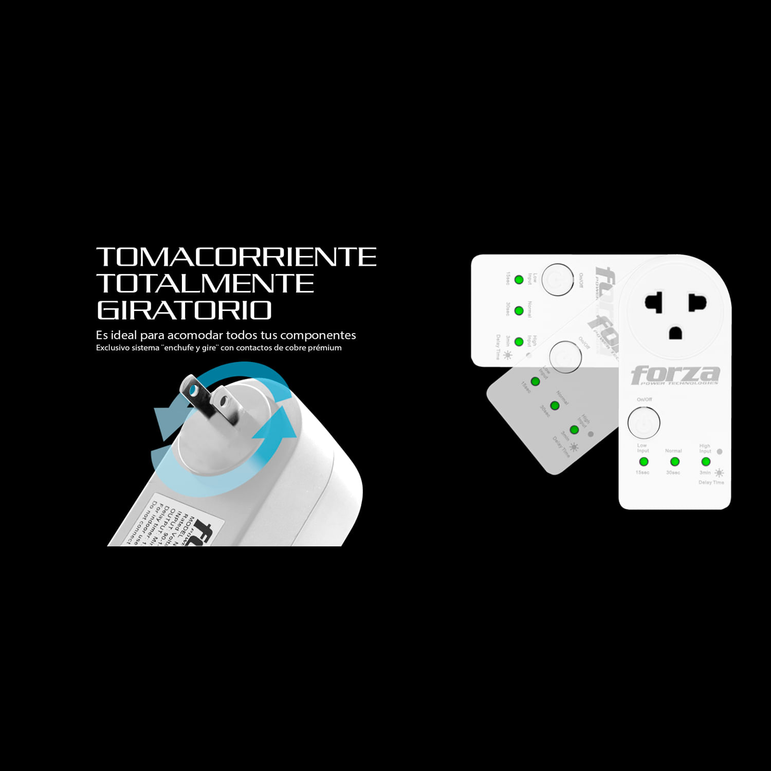 Imagen 2 del producto Protector de voltaje Forza, FVP-1212B-NG, 1800W, 220V, NEMA universal, giratorio 350°