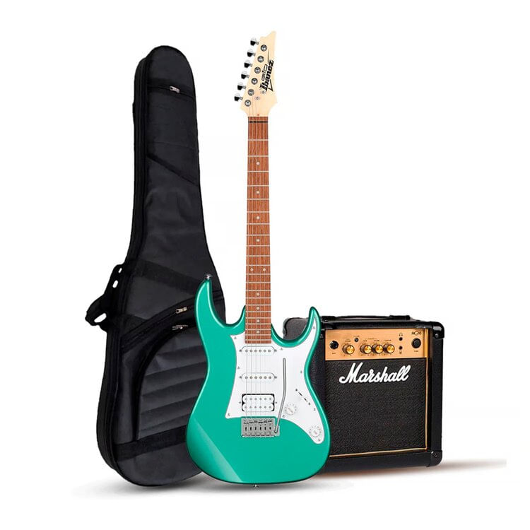 Imagen 1 del producto Guitarra eléctrica Gio GRX40, acabado gloss + Marshall 10W, verde