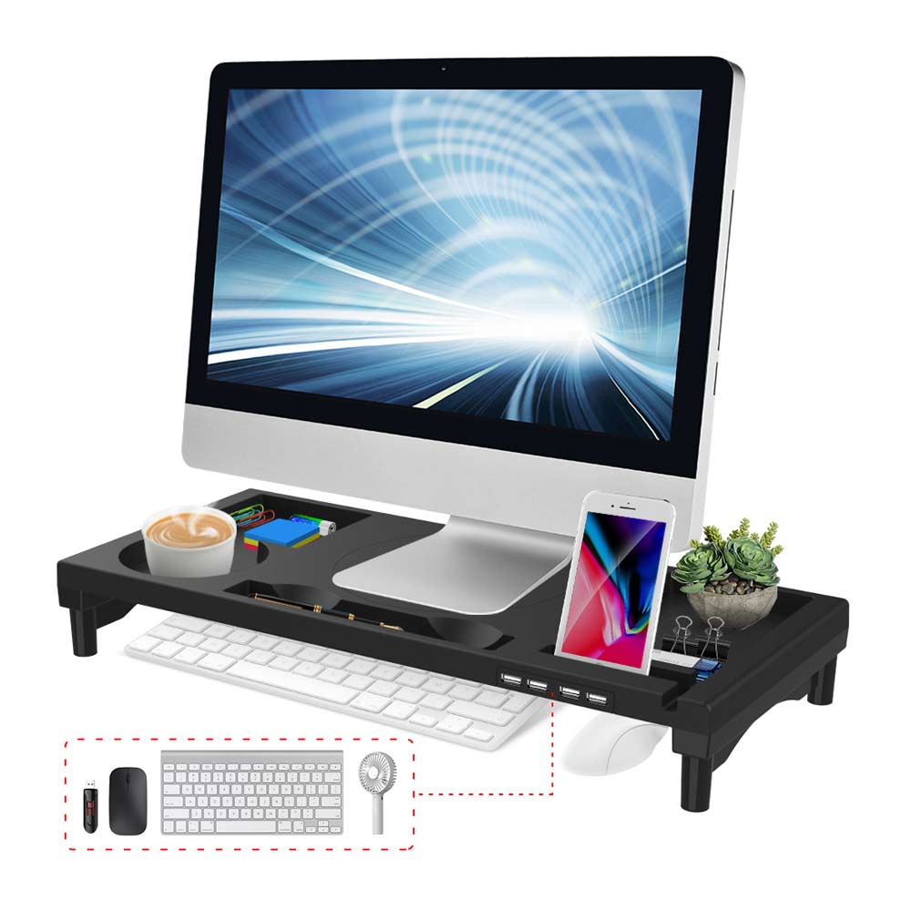 Base para monitor Westminster L17 con puerto USB, ABS, altura ajustada, diseño ergonómico, negro