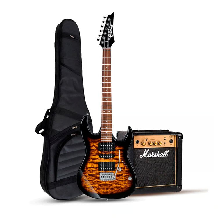 Guitarra eléctrica Gio GRX70QA Sunburst + Marshall 10W