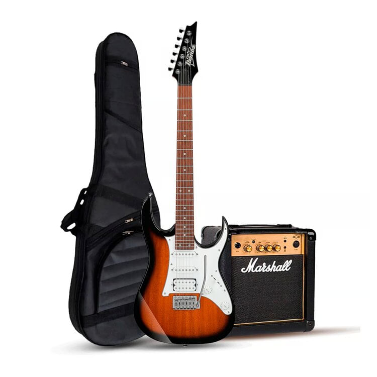 Guitarra eléctrica Gio GRG140 sunburst, hardware cromado + Marshall 10W