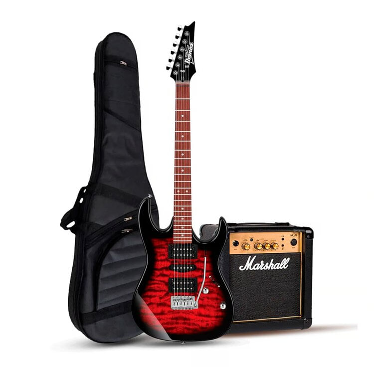 Guitarra eléctrica  Gio GRX70QA transparent red burst + Marshall 10W