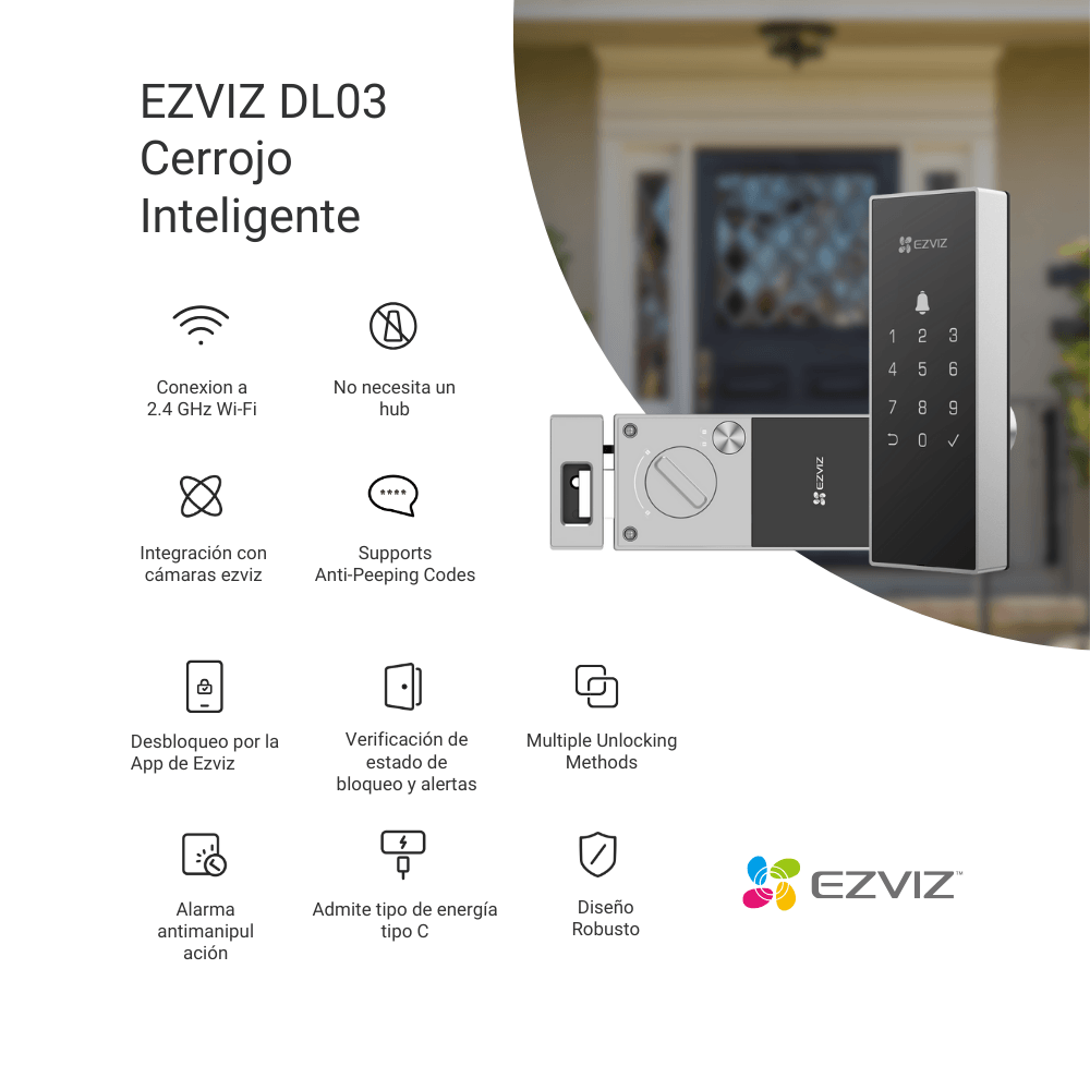 Imagen 2 del producto Cerradura eléctrica inteligente Ezviz DL03, seguro y control total, negro