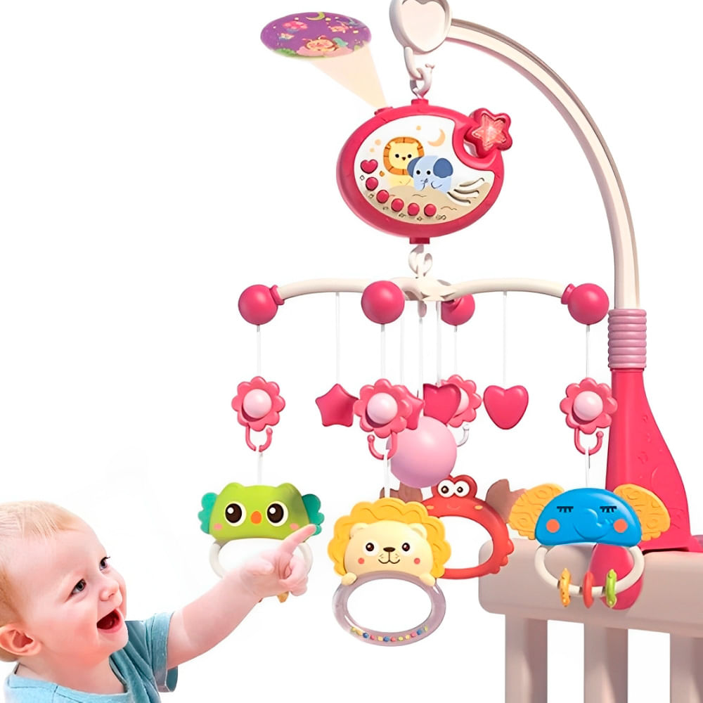 Móvil para cuna león con proyector y control remoto, rosado