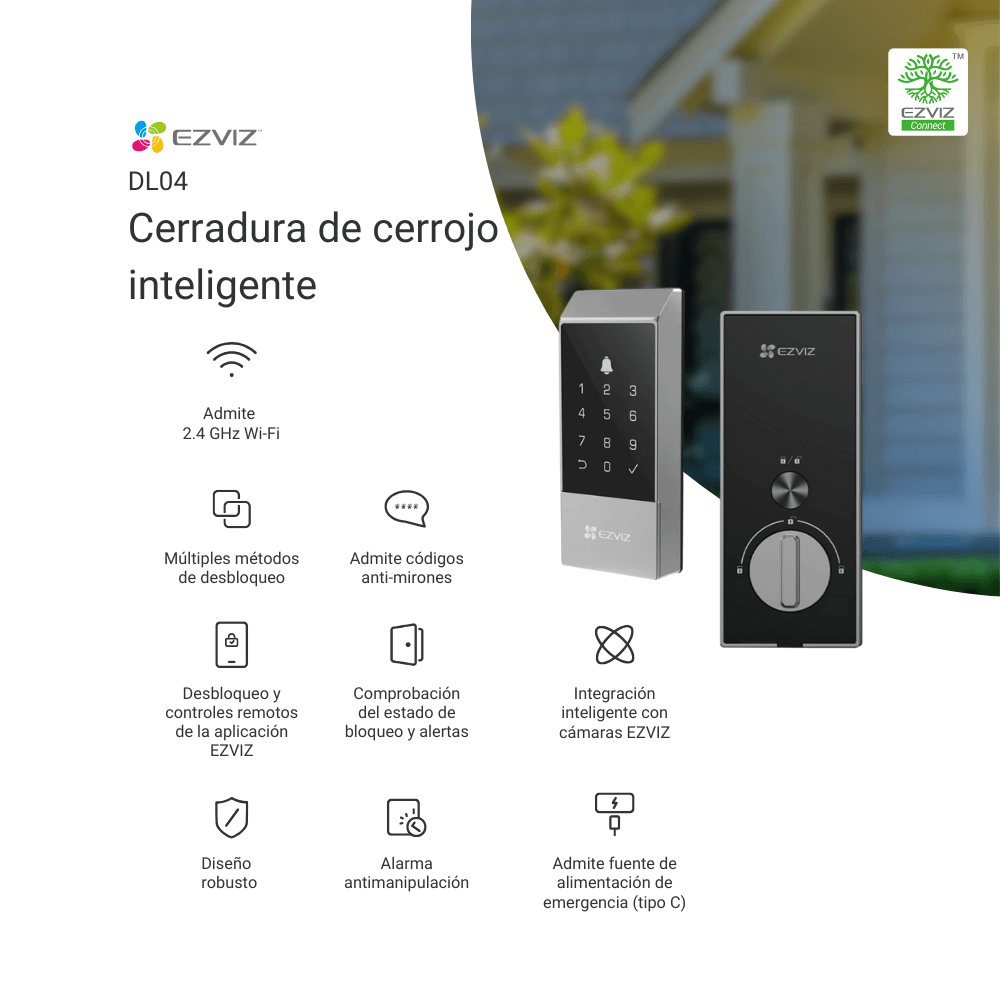 Imagen 2 del producto Cerradura inteligente Ezviz DL04 Desbloqueo Remoto Bateria IP54 - Negro