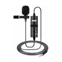 Micrófono BOYA BY-M1 Lavalier, omnidireccional, cable 6 metros, TRRS 3.5mm, batería LR44, compatible con cámaras y smartphones, negro