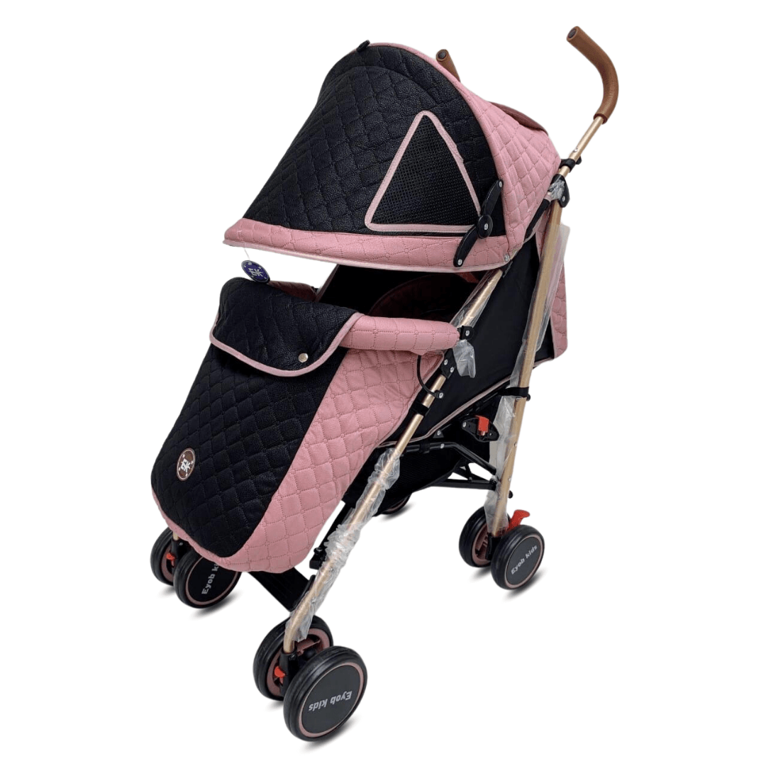 Coche de paseo Eyob Kids Isabel, capota expandible, asiento reclinable, arnés de seguridad, llantas grandes, rosa