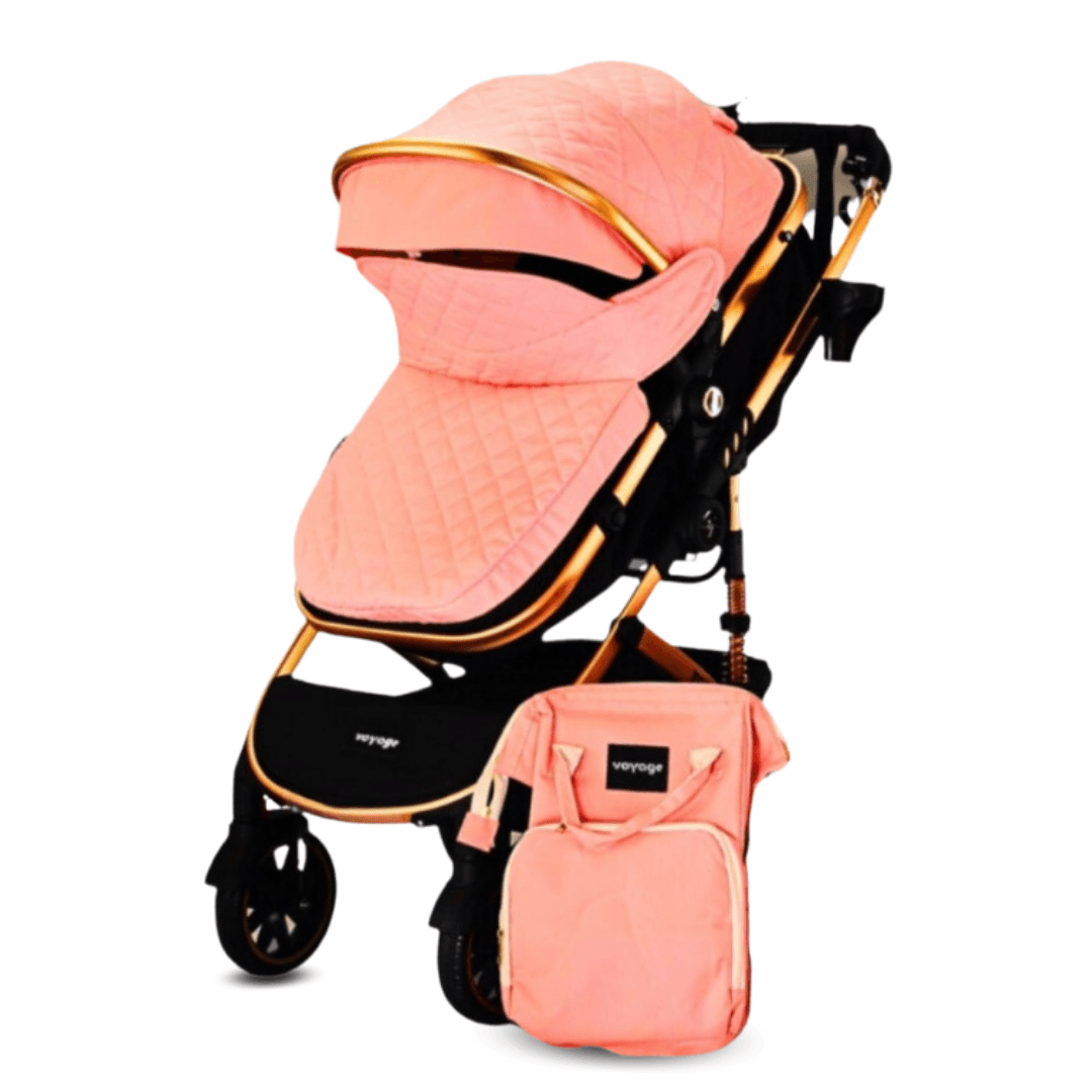 Coche Moisés Premium Thorine, diseño acolchado, cinturón de 5 puntos, tela antialérgica, canastilla amplia, rosa