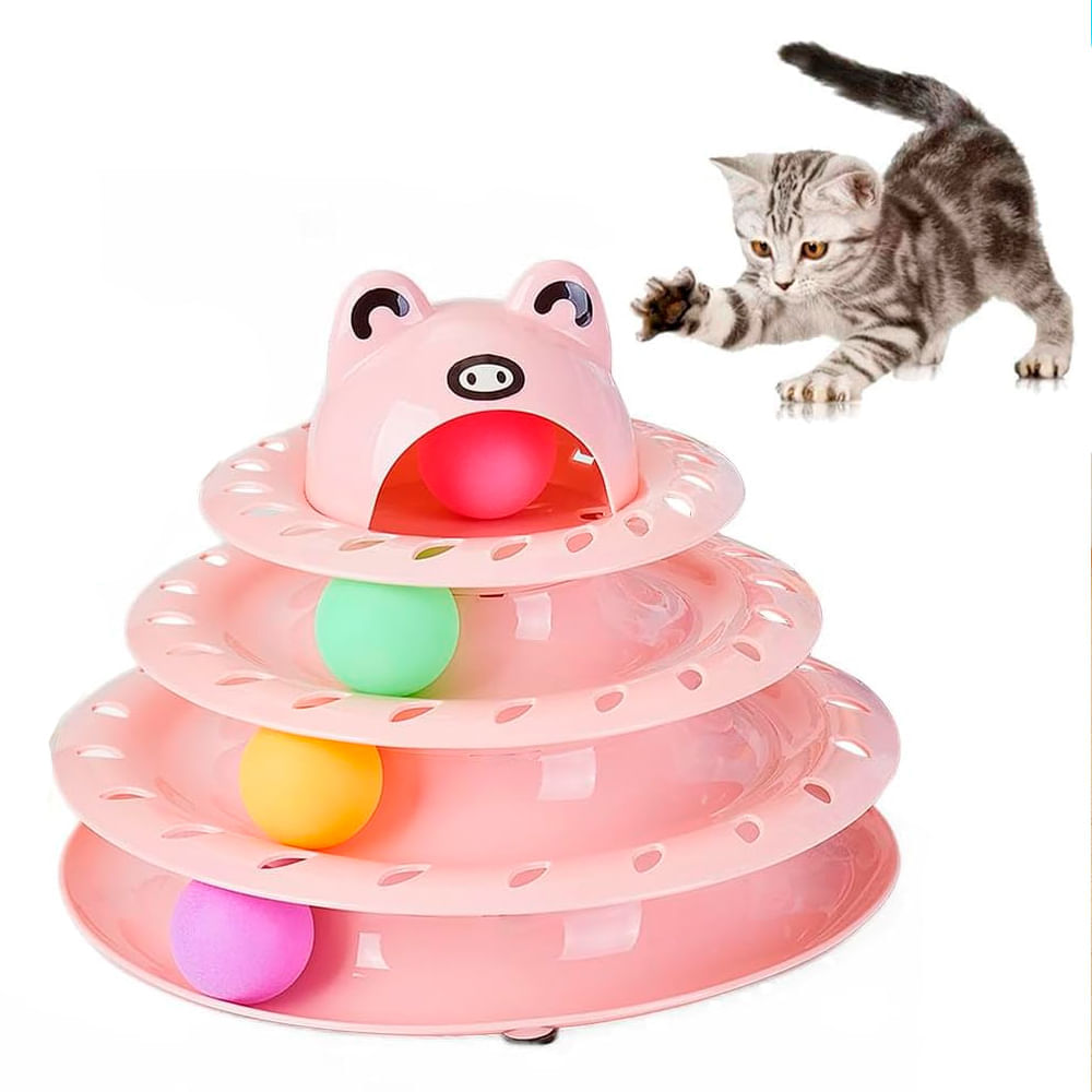 Torre juguete Anavapets, interactivo, 3 bolas móviles, para gatos, rosa