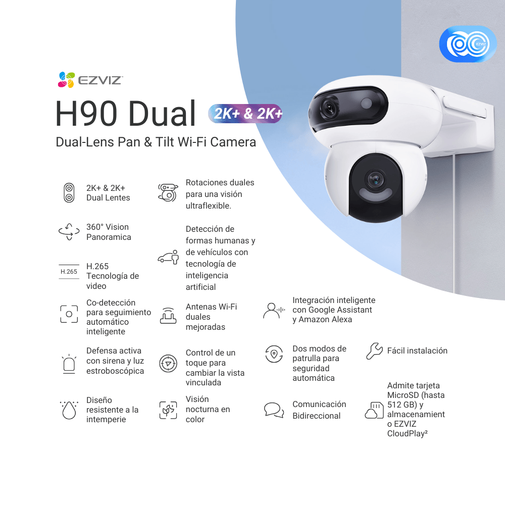 Imagen 2 del producto Cámara de seguridad Ezviz PT Dual H90 2K⁺, visión nocturna, para exterior, blanco - CS-H90