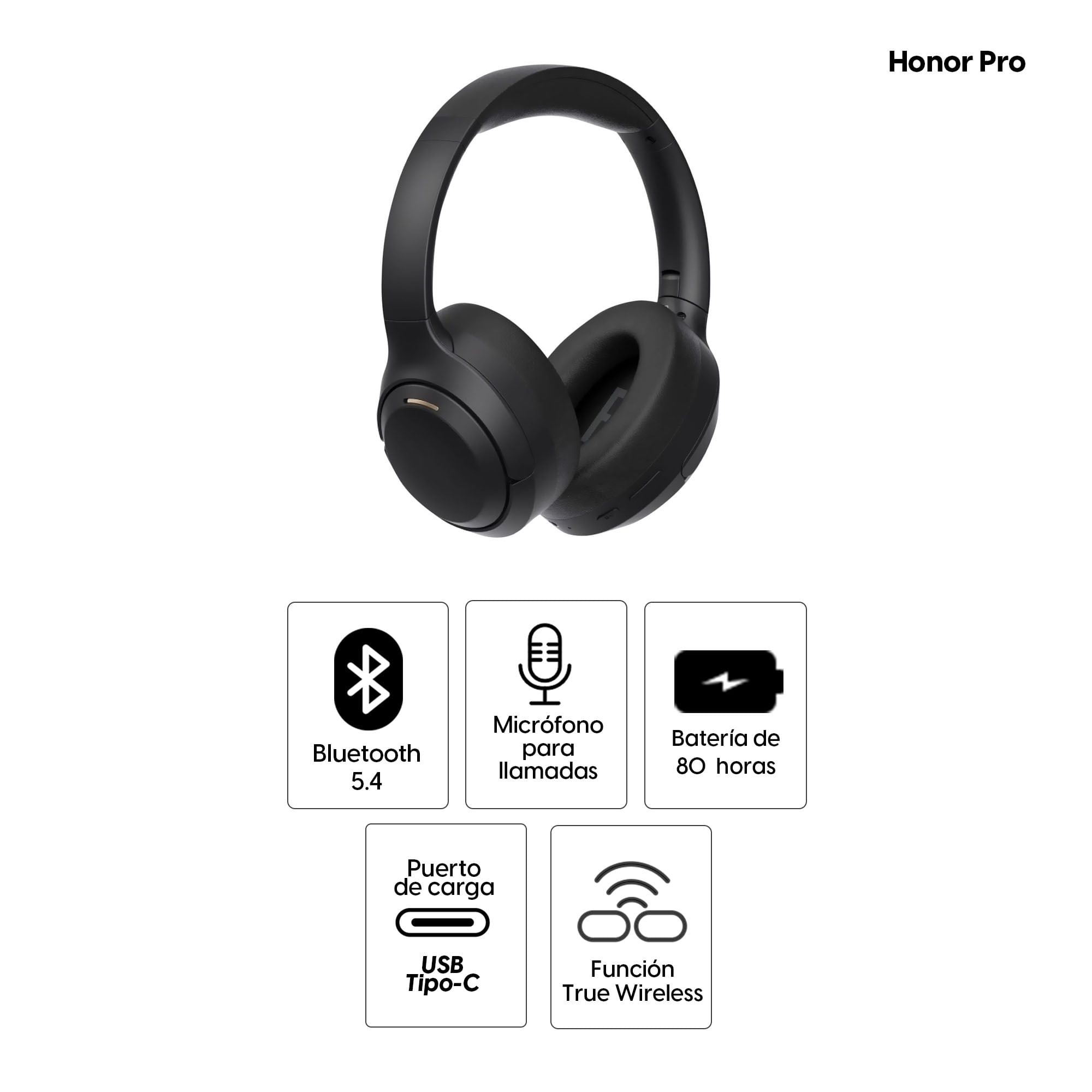Imagen 2 del producto Audífonos con cancelación de ruido Honor Pro micrófono incorporado, máx. 80 horas, negro