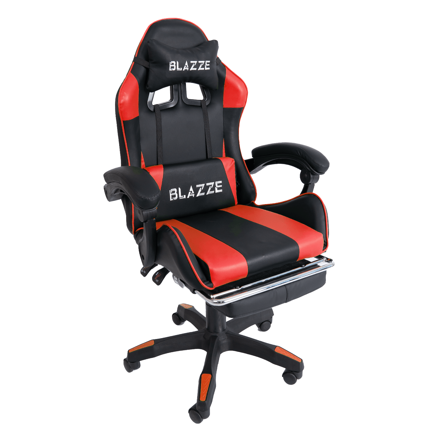 Silla gamer ergonómica Blazze Loot capacidad máx. 120 kg, reclinable 135°, reposapiés integrado, almohada lumbar con masajeador, rojo
