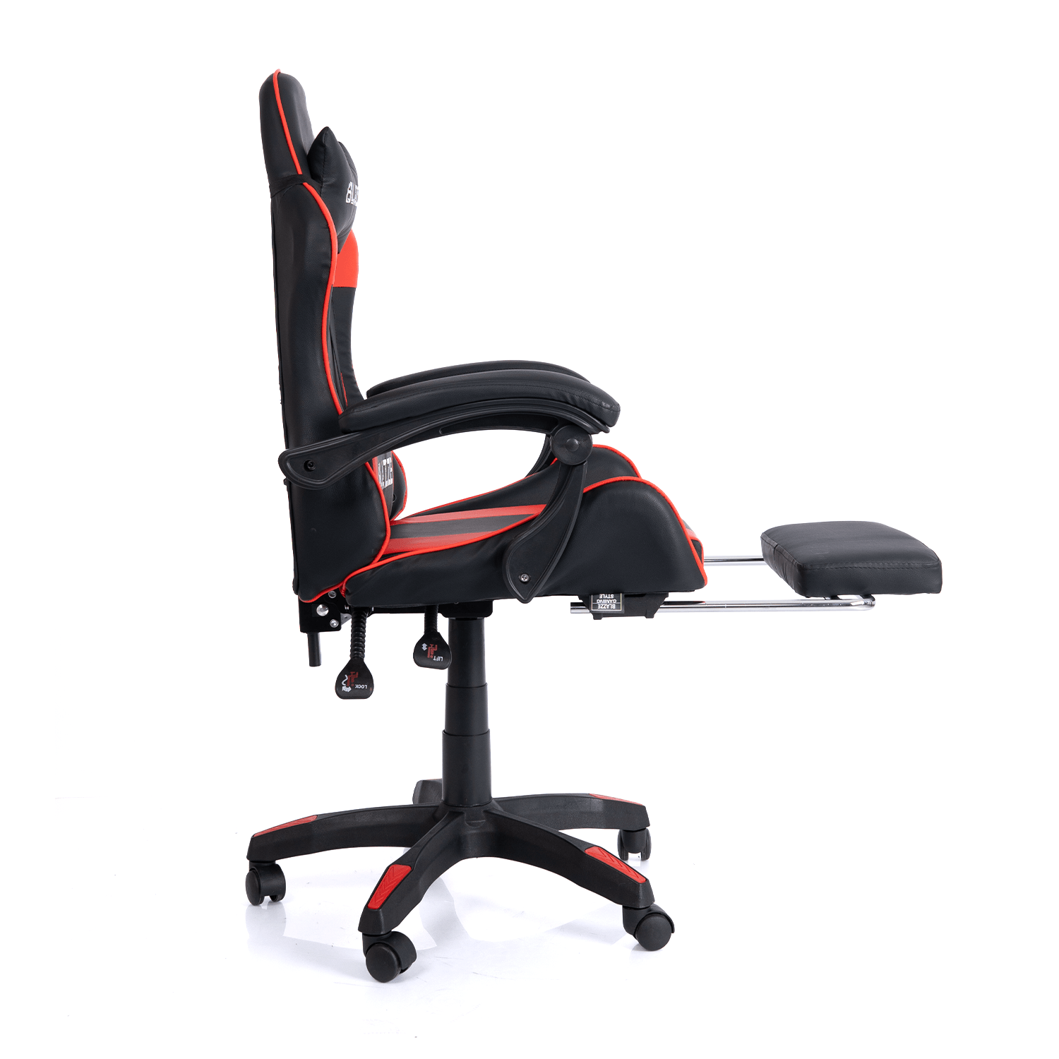 Imagen 2 del producto Silla gamer ergonómica Blazze Loot capacidad máx. 120 kg, reclinable 135°, reposapiés integrado, almohada lumbar con masajeador, rojo