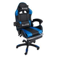 Silla Gamer ergonómica Blazze Loot, reclinable 135°, reposapiés integrado, almohada lumbar, azul