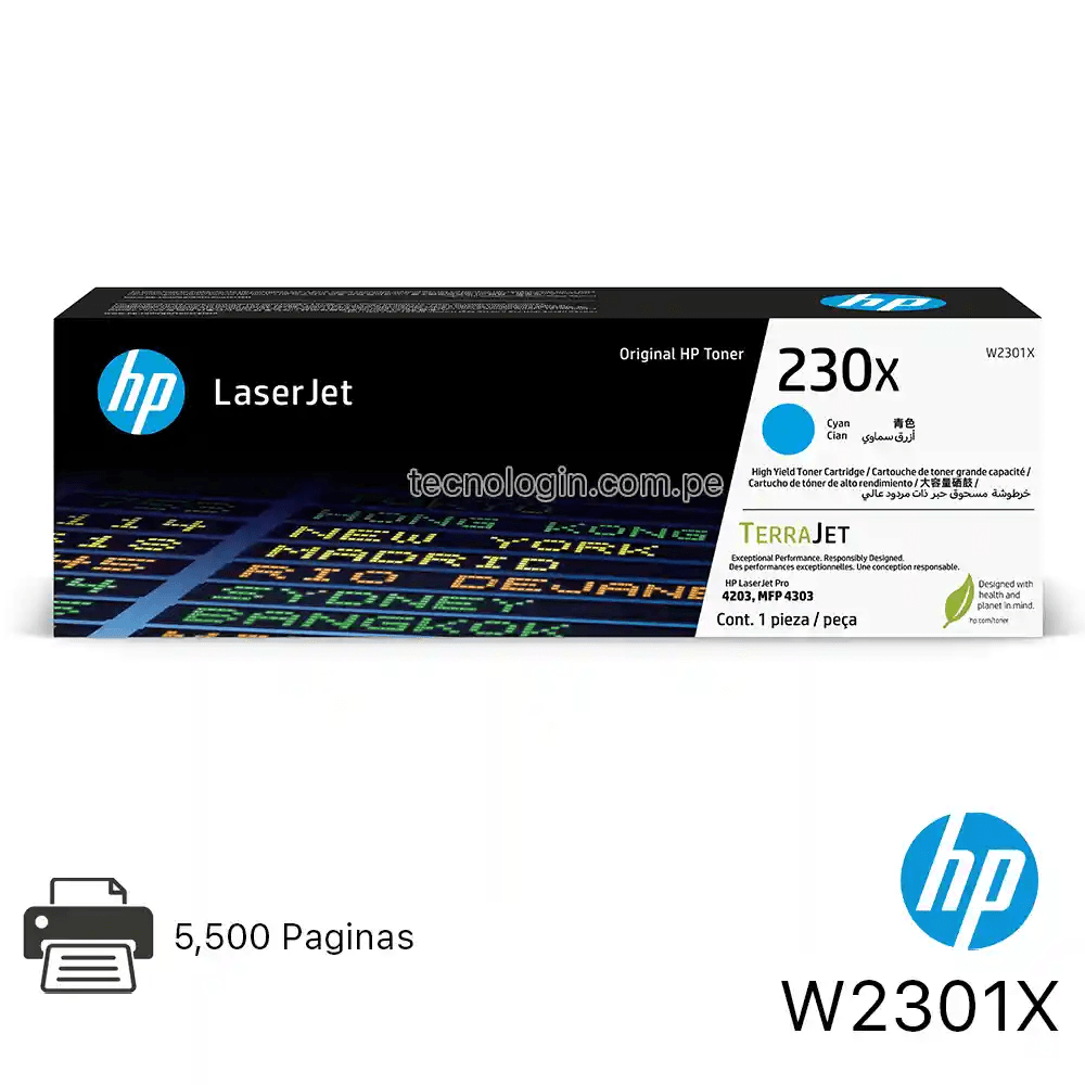 Imagen 2 del producto Tóner HP 230X LaserJet, compatible con W2301X, cyan