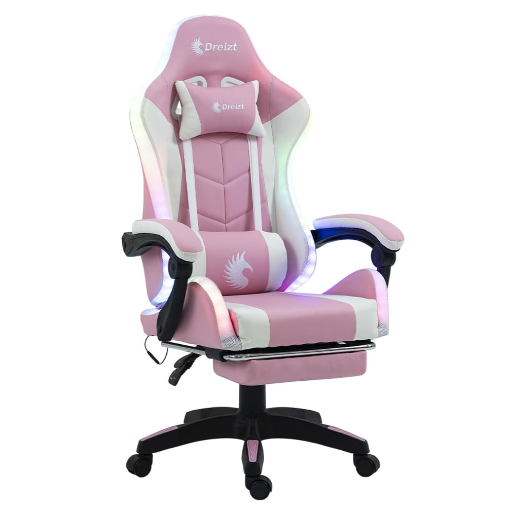 Imagen 2 del producto Silla gamer ergonómica Dreizt Shine RGB Series, luces con posapies reclinable, rosado