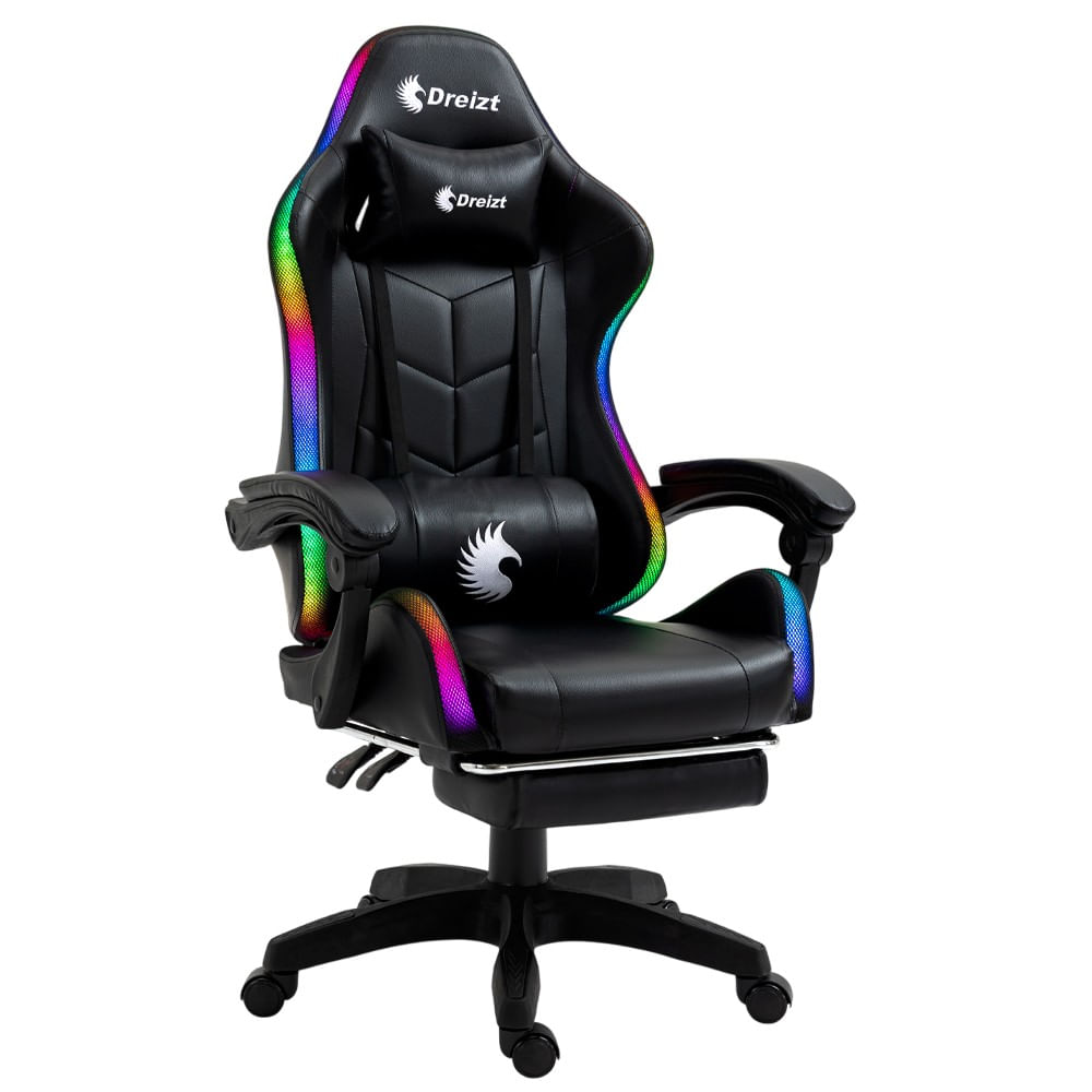 Imagen 2 del producto Silla gamer ergonómica Dreizt Shine RGB Series, máx. 120kg, inclinación 155°, negro