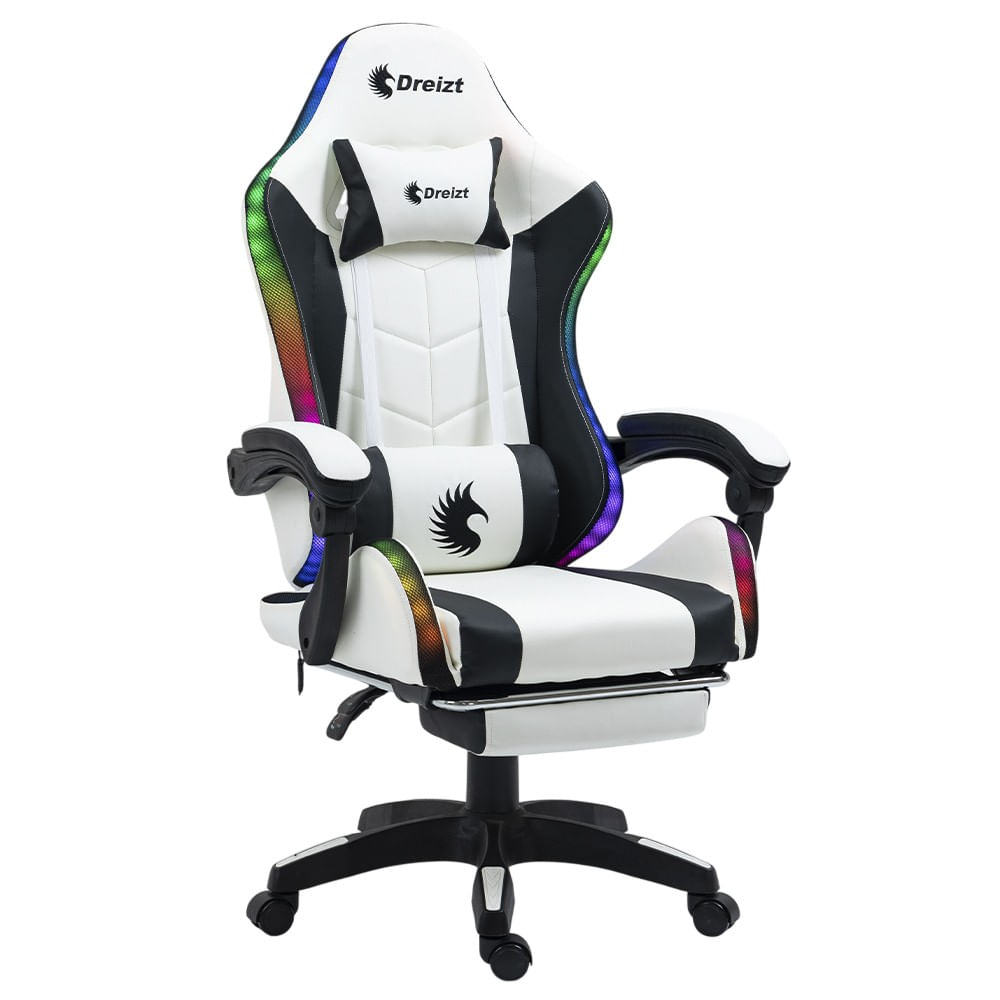 Imagen 2 del producto Silla gamer ergonómica Dreizt Shine RGB Series, luces con posapies reclinable, blanco