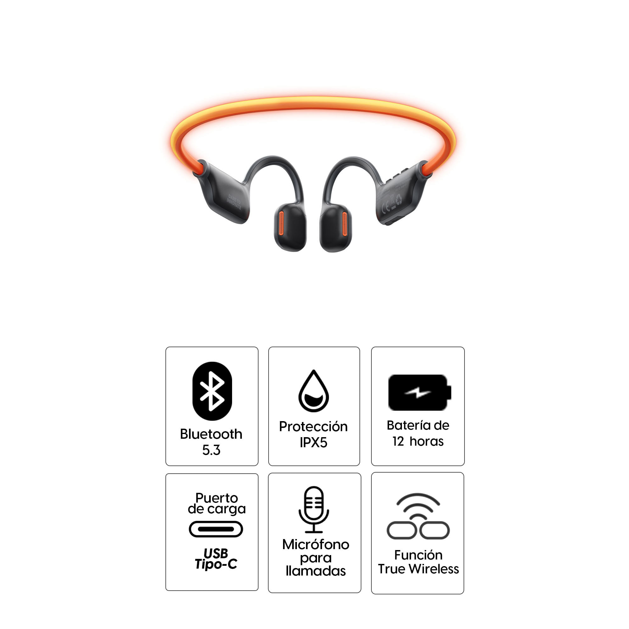Imagen 2 del producto Audífono bluetooth Hakii Light con MP3 de 32GB, hasta 12 horas, IPX5, negro