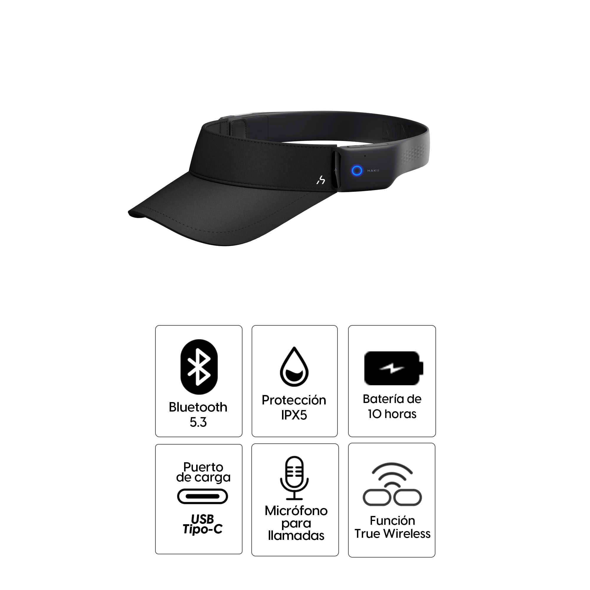 Imagen 2 del producto Audífono bluetooth open ear Hakii Mix 3 en 1 Talla M, hasta 10 horas, IPX5, negro