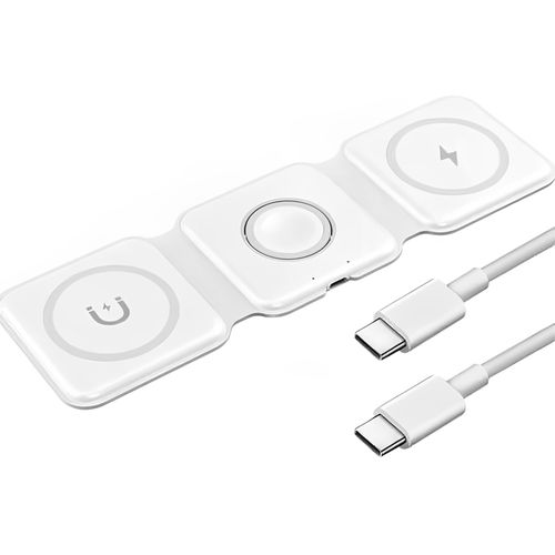 Cargador inalámbrico magnético 3 en 1, 9V/2A 12V/2A, diseño plegable, blanco
