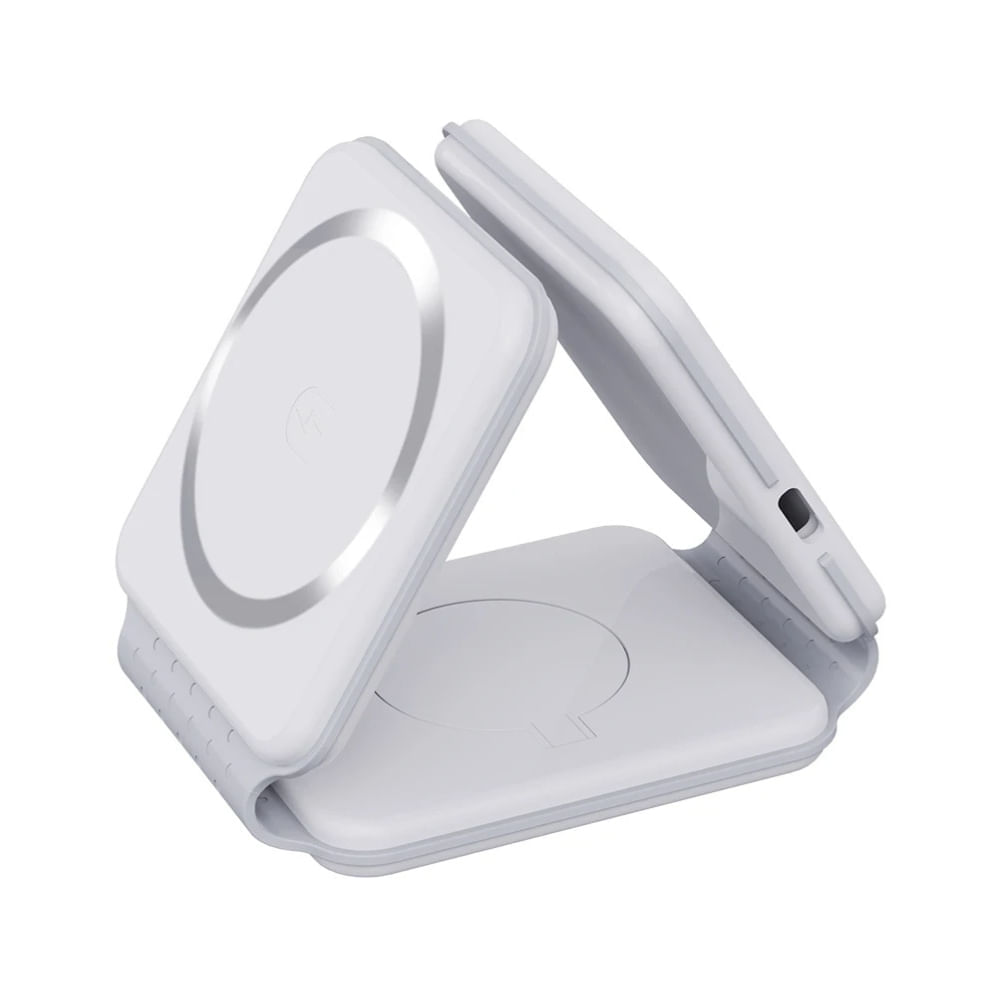 Imagen 2 del producto Cargador inalámbrico magnético 3 en 1, 9V/2A 12V/2A, diseño plegable, blanco