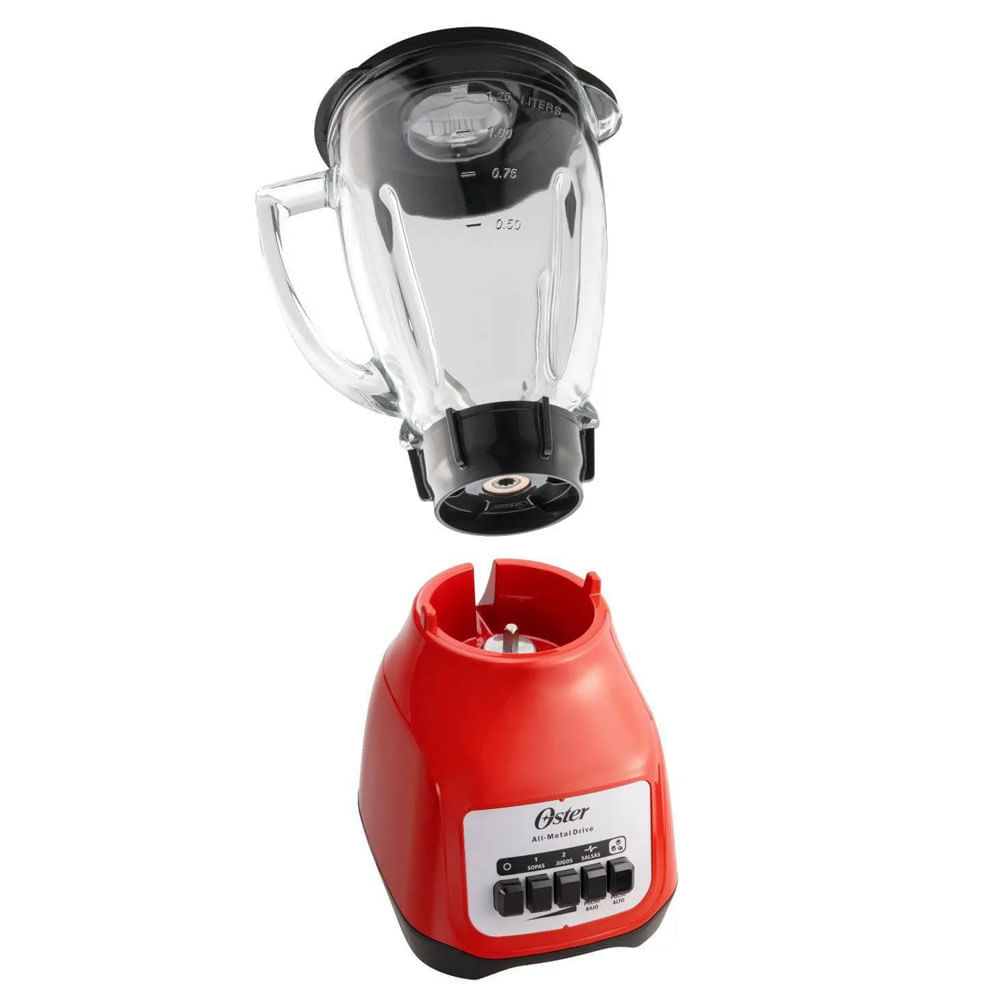 Imagen 2 del producto Licuadora Oster BLSTKAGRPB 800W, 2 velocidades + pulso, vaso de vidrio 1.5 litros, rojo