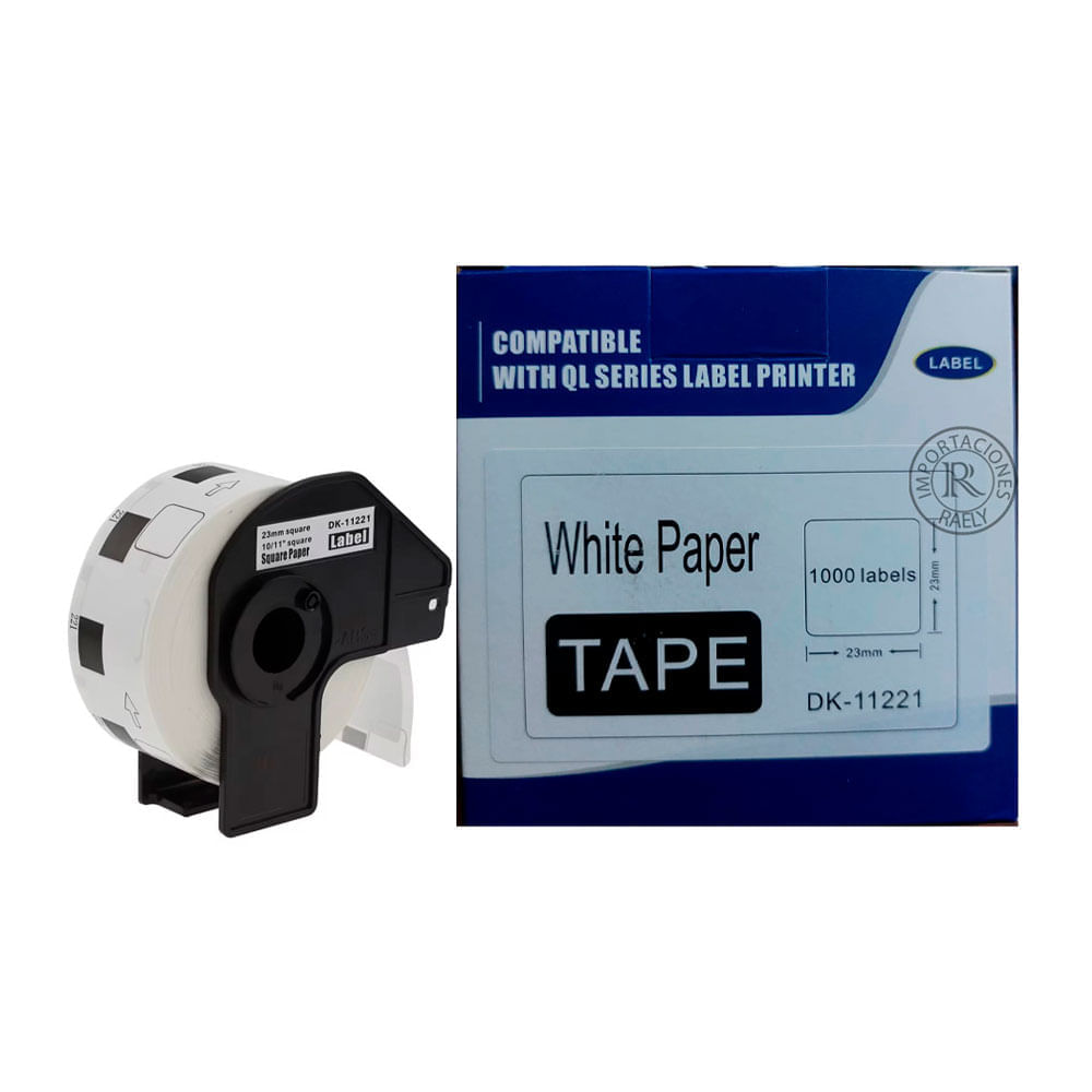 Etiquetas precortadas Brother DK-11221(23mm x 23m) DK-1221 fondo blanco, letra negra