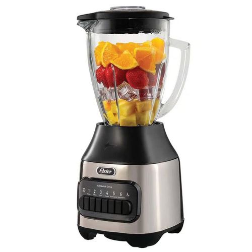 Licuadora Oster BLSTPEG-NPB 800W, 6 velocidades, vaso de vidrio 1.5 litros, plateado