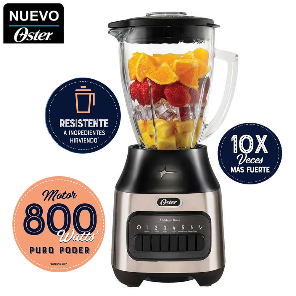 Imagen 2 del producto Licuadora Oster BLSTPEG-NPB 800W, 6 velocidades, vaso de vidrio 1.5 litros, plateado