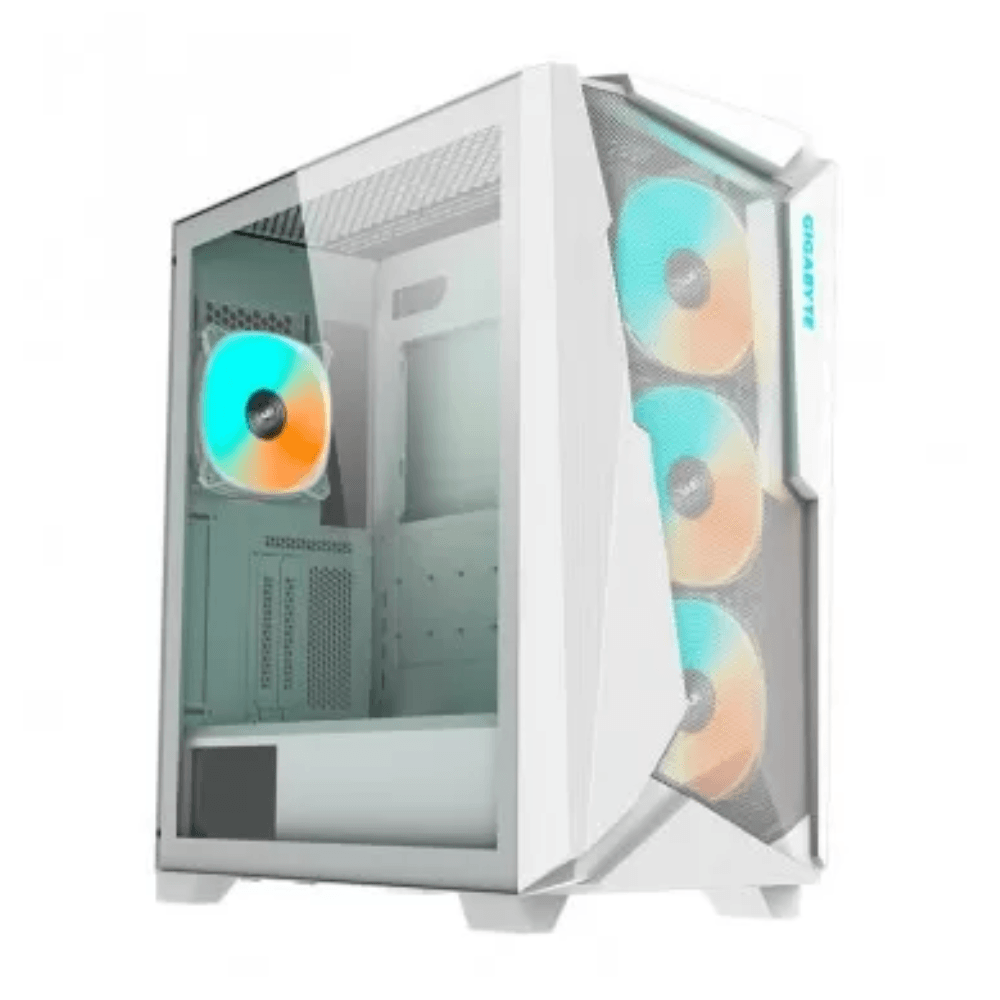 Case para PC gamer Gigabyte C301 Glass V2, mid tower, soporte de placas y ventiladores, iluminación ARGB, blanco