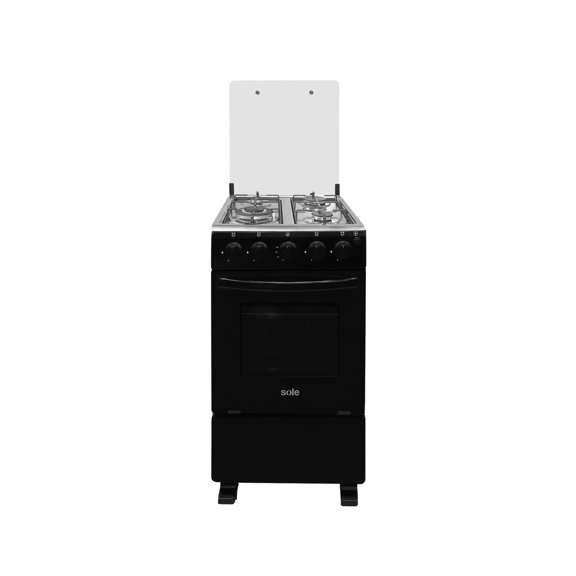 Cocina de pie Sole Cali 4 quemadores, triple flama, 50 cm, negro