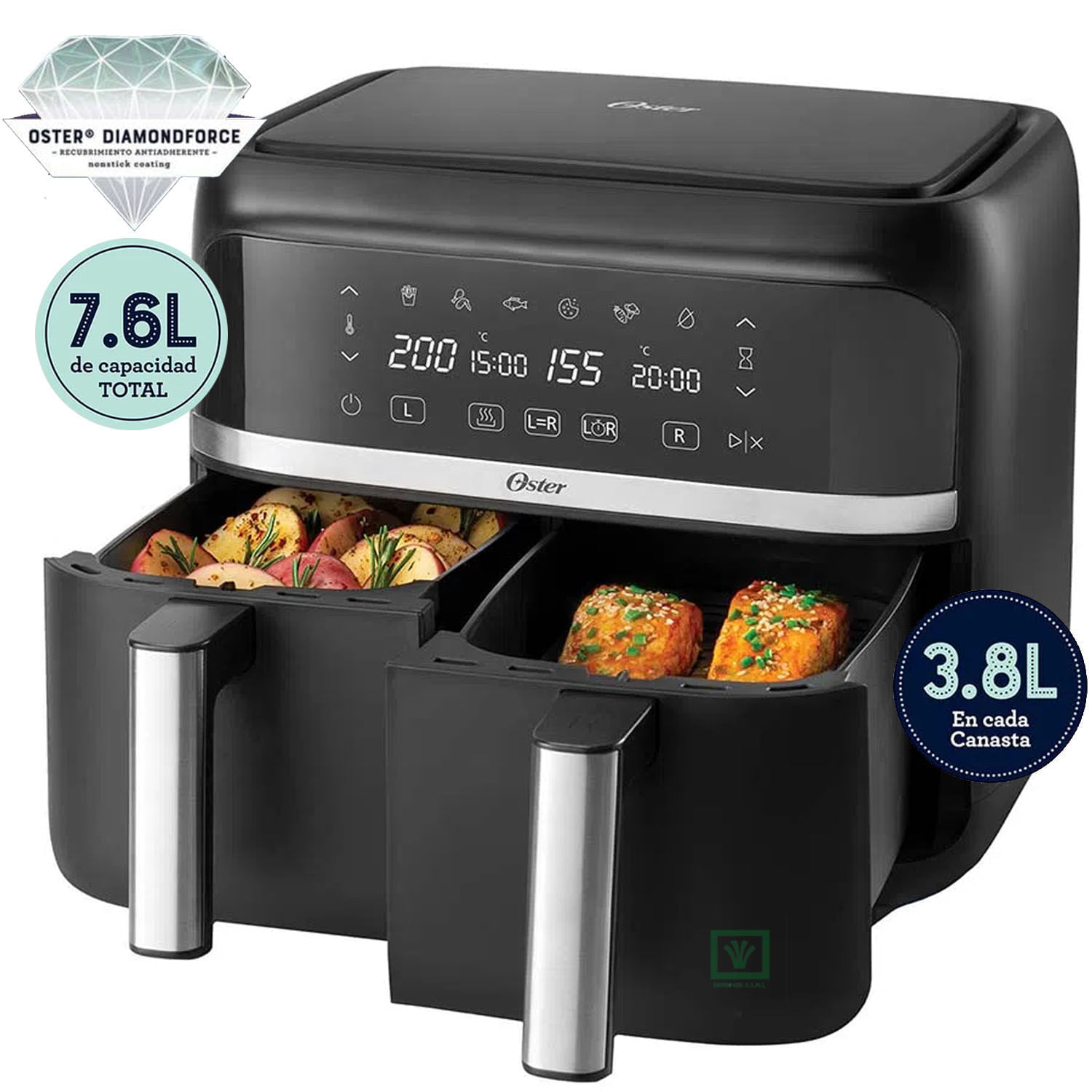 Imagen 2 del producto Freidora de Aire Dual Oster diamond force CKSTAF7MCDDF, 7.6 litros, negro